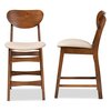 Baxton Studio Katya Mid-Century Modern Sand Fabric and Walnut Brown Finished Wood 2-Piece Counter Stool Set 183-11639-Zoro